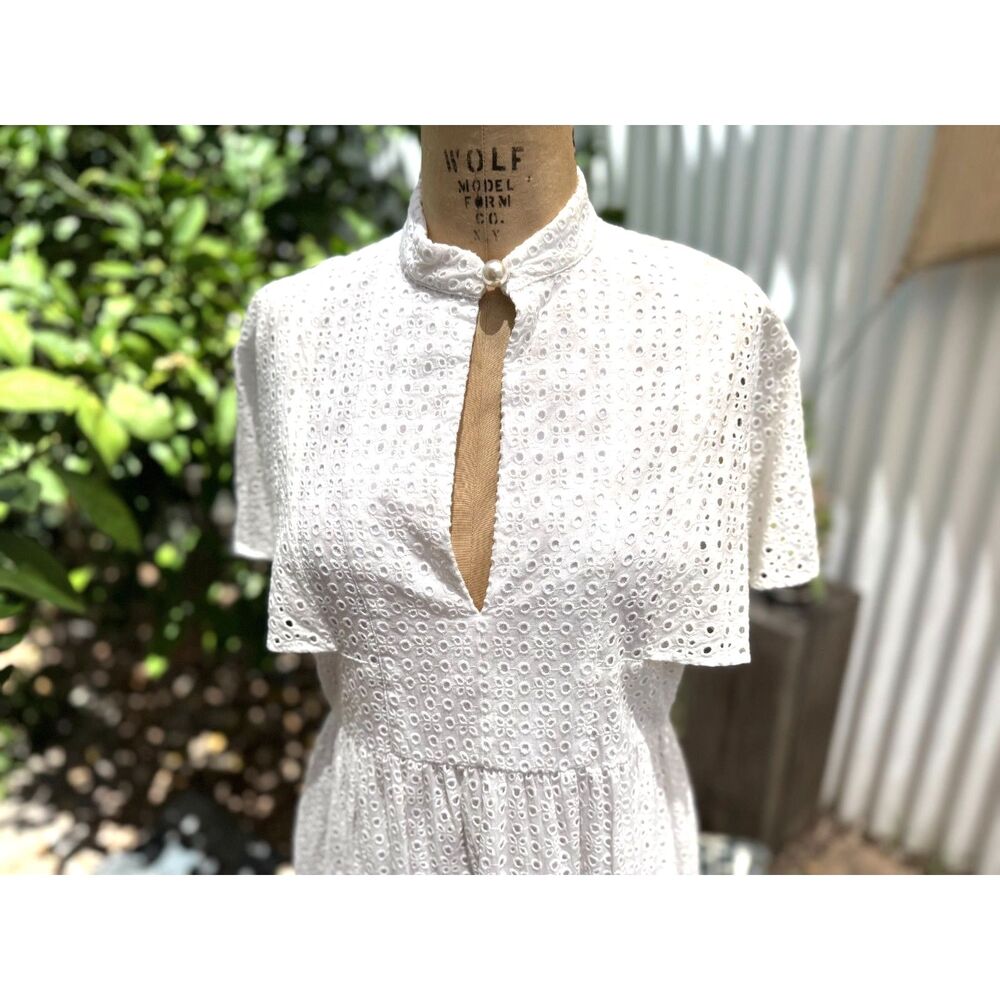 RARE Alexa Chung White Cotton Eyelt Fluttr Cape Midi Dress SZ EU 14 = US 10 2017 - Picture 3 of 16